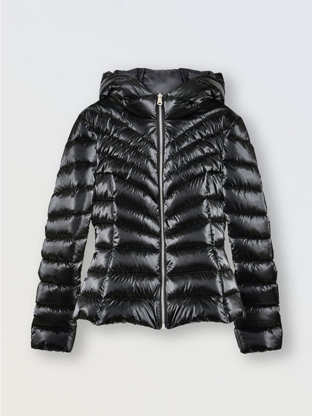NEW Molly Bracken Girls Short Iridescent Down Jacket Black Size 8 Zipper Pockets